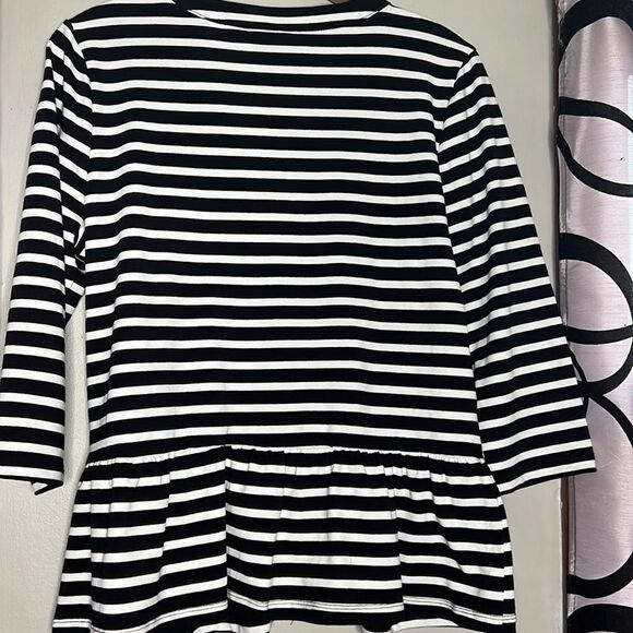 Onque Casuals Women’s Size Medium Black White Stripe Peplum Zip Front Sweater - Picture 10 of 11